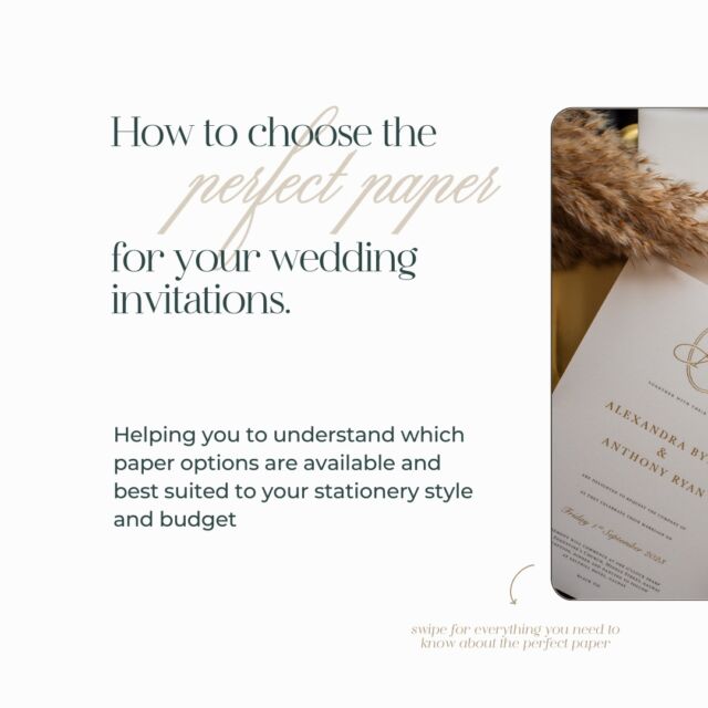 Choosing the right paper for your wedding stationery is just as important as choosing the design itself! 

Every type of paper offers a unique texture and finish that can bring your vision to life. 

Here is a quick guide to help you understand the best paper options for your stationery style — whether you’re after something timeless and romantic, or vibrant and contemporary. 🌿

-	Soft Uncoated Card: Ideal for typography-led designs with a handmade feel, perfect for hot foil or embossing.
-	Smooth Coated Card: Sleek and smooth, perfect for vibrant, full-colour prints like florals and graphics.
-	Handmade Paper: Romantic and rustic, ideal for letterpress or hot foil, but not for digital printing.

Want to explore more options and see what works best for your wedding? 

Get in touch with us and we’ll guide you through every detail to ensure your stationery is just as beautiful as your big day! 💌 

Why not send us a DM us or click the link in our bio to browse our website!

Let’s start designing your perfect wedding stationery today!

#WeddingPaper #WeddingStationeryDesign #LuxuryStationery #HotFoilPrinting #EmbossedWeddingInvites #BespokeStationery #WeddingPaperOptions #WeddingPrintTechniques #PaperForWeddings #FullColourWeddingInvites #TexturedWeddingStationery #HandmadePaperStationery #CoatedCardStationery #TraditionalPrintWeddings #CustomWeddingPaper #LuxuryWeddingStationery #PremiumWeddingInvites #HighEndStationery #BespokeWeddingStationery #NorthernIrelandWeddings #UKWeddingStationery #IrelandWeddingStationery #WeddingStationeryDesign #ExclusiveWeddingStationery #UKWeddingPlanning #ElegantWeddingStationery #TimelessWeddingStationery #WeddingStationeryExperts #RefinedWeddingDesign #QualityWeddingStationery